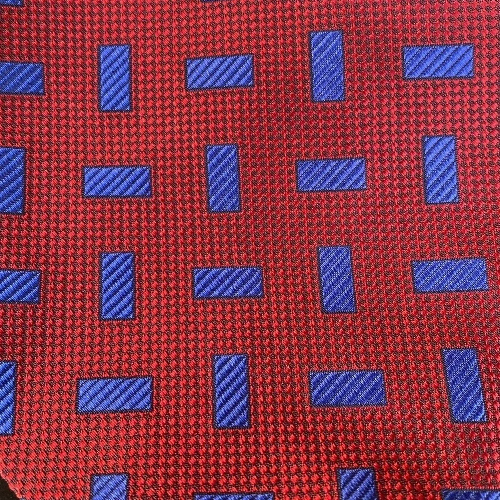 Innocenti Italy x Tom James Silk Brocade Hand Made Tie Geometric OAP Red Blue